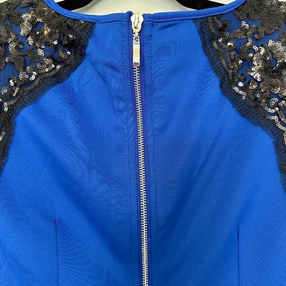 NWT Blue Cocktail Dress Little Mistress London w/Black Lace & Sequins Sz 10 - Picture 9 of 13